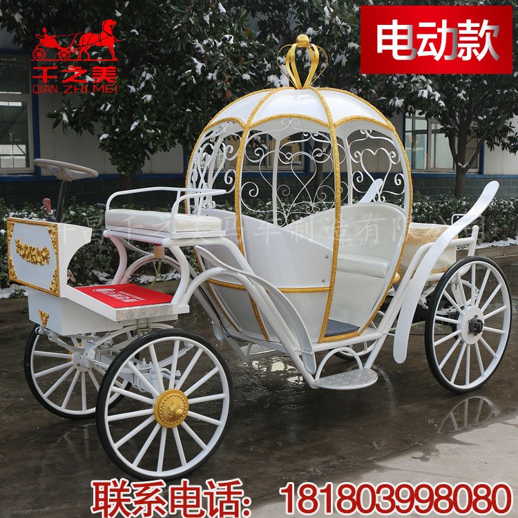 新品金冠歐式電動公主南瓜馬車婚慶婚禮花車婚紗攝影硬頂馬車