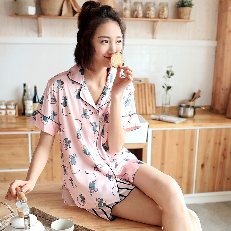 絲綢睡衣女夏季短袖冰絲韓版清新學(xué)生可愛卡通甜美公主家居服套