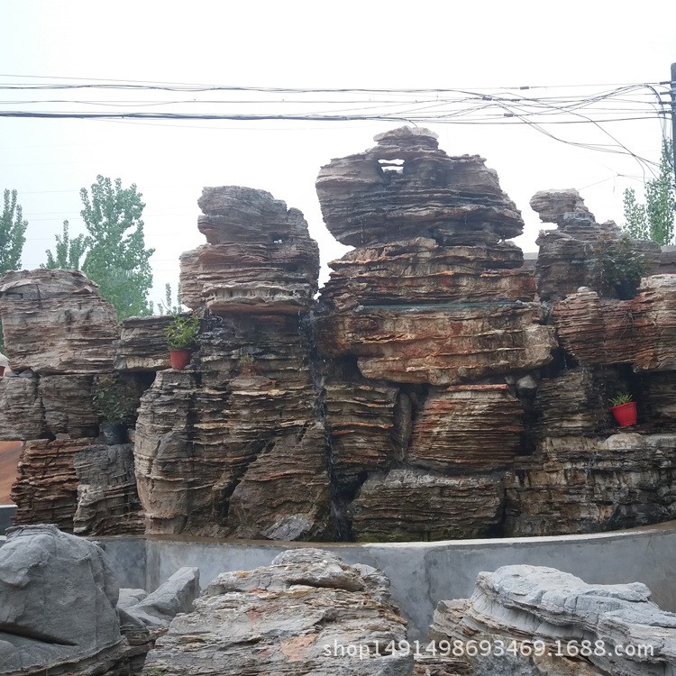 園林景假山上水石 千層石景觀園林雕塑 流水瀑布噴泉擺件批發(fā)