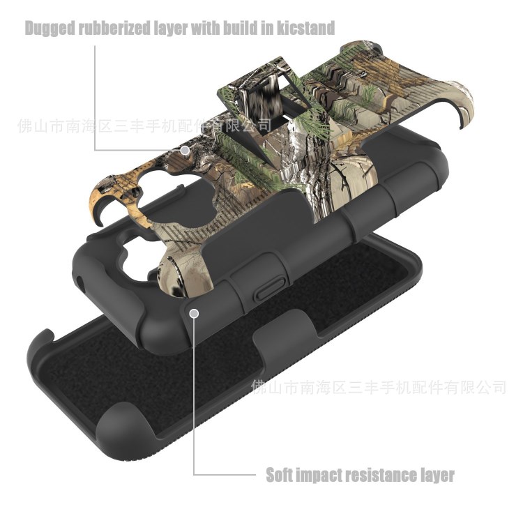 拉丝支架适用三星j3手机壳 3合1pc盔甲背夹支架滑套手机套喷油PC