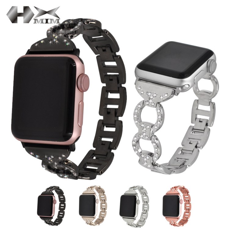 適用蘋果手表不銹鋼表帶 適用applewatch 8字金屬鏈式表帶iwatch