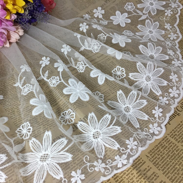 2017新款白色牛奶絲蕾絲花邊網布條碼服飾家紡輔料窗簾花邊裝飾寬