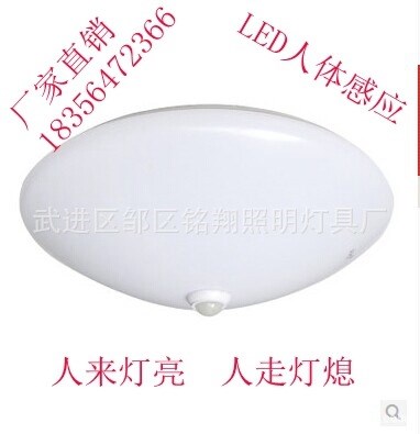 LED吸顶灯 全白圆形人体感应 声光控吸顶灯走廊玄关库房工程用灯