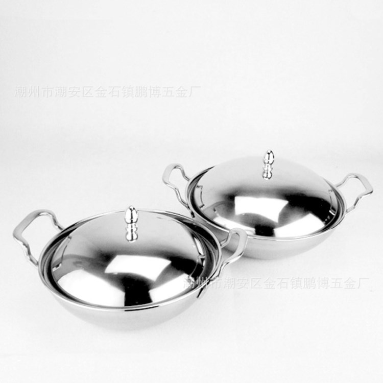 無磁不銹鋼平底酒吧鼎 加厚酒精爐鍋 酒店餐廳防溢帶蓋批發(fā)