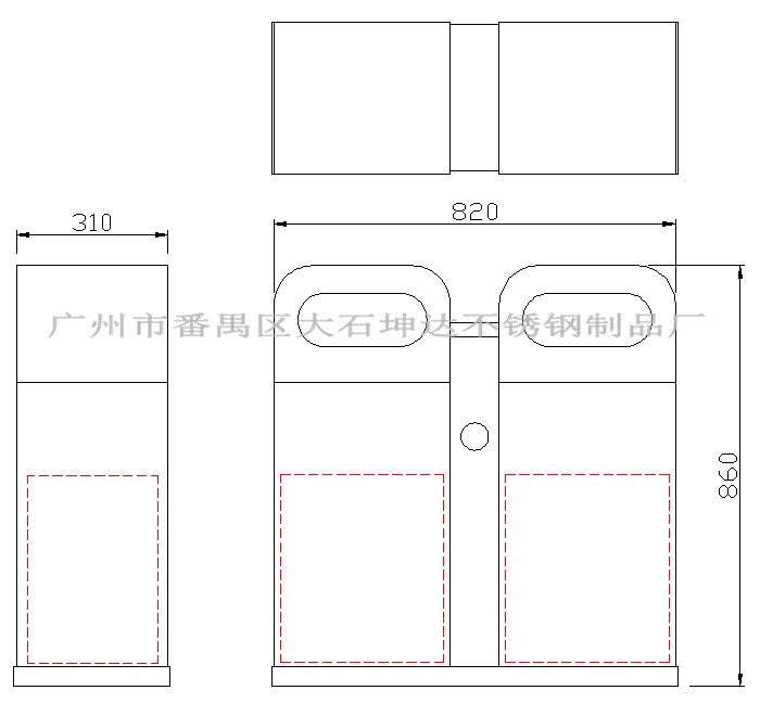 【定制】 户外垃圾桶 砂光面不锈钢 大型室外垃圾收集桶