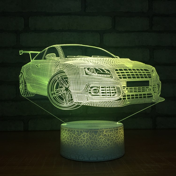 2018新款跑車3d小夜燈創(chuàng)意觸摸七彩led燈智能usb供電遙控臺燈1470