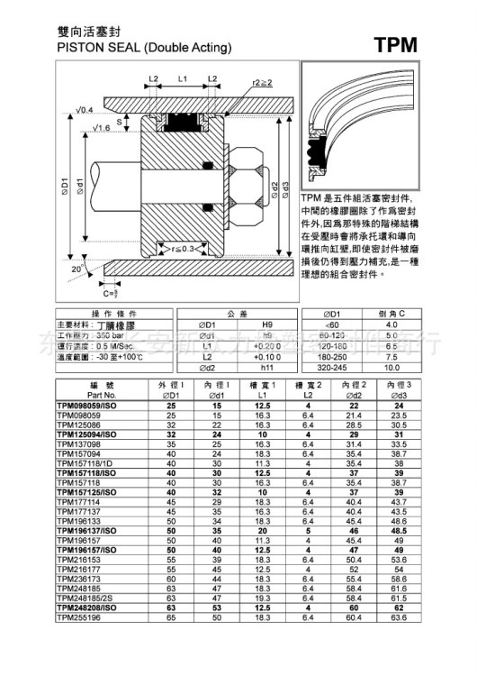 现货供应5件组合活塞密封件TPM