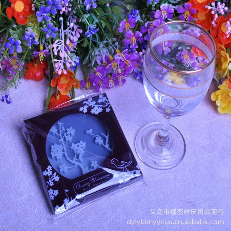 婚慶回禮/婚禮小禮物/精致玻璃杯墊/圓形梅花杯墊  禮品批發(fā)