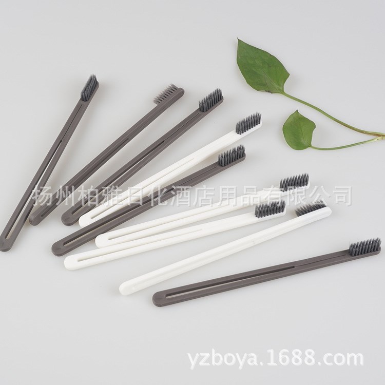 個(gè)性化極簡(jiǎn)小頭一次性牙刷精品民宿客棧竹炭毛酒店用品一次性牙具