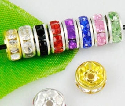 批發8mm 鍍銀鉆圈隔扣DIY合金配件隔鉆車輪水鉆直邊串珠手鏈隔珠