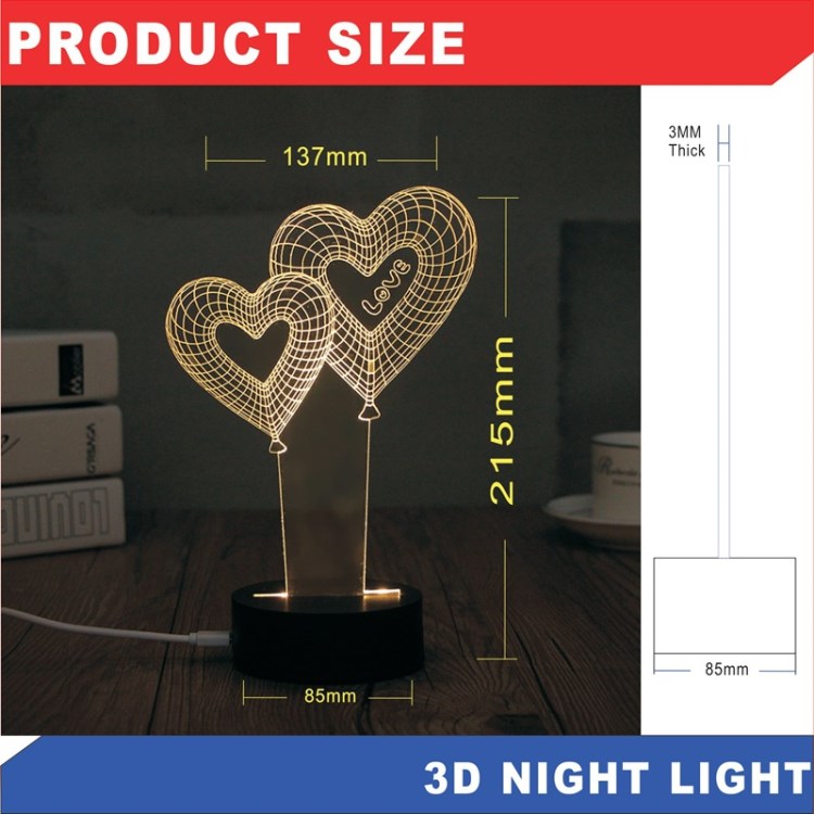 創(chuàng)意臺燈 愛心氣球造型 3D亞克力小夜燈 三維視覺立體燈