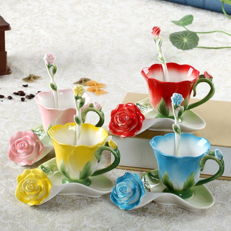 金福蘭創意個性陶瓷杯 時尚精致彩繪咖啡杯 典雅茶具禮品套裝