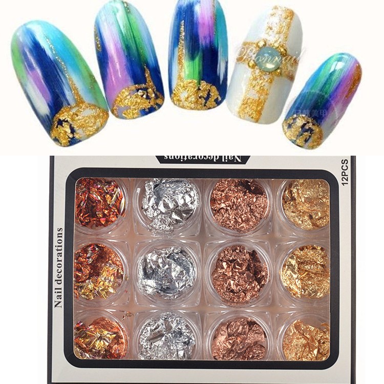 美甲用品 美甲金銀錫箔紙金箔紙金箔銀箔紙 紅金彩箔銀箔紙12個(gè)裝