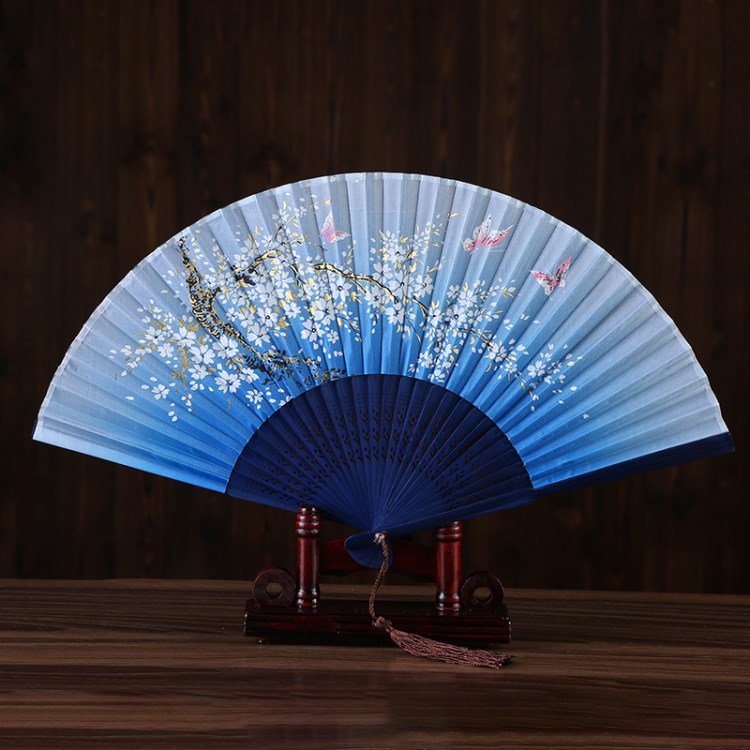 廠家直銷二青一笑扇 創(chuàng)意工藝扇 工藝禮品絲綢扇子女士扇手工