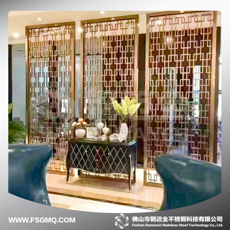 佛山廠家直銷不銹鋼屏風(fēng) 中式 隔斷 玫瑰金 黑鈦噴砂花格