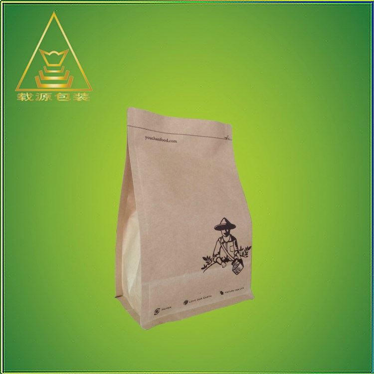 廠家供應(yīng)120g茶葉牛皮紙包裝 拉鏈自封袋 八邊封方底茶葉袋