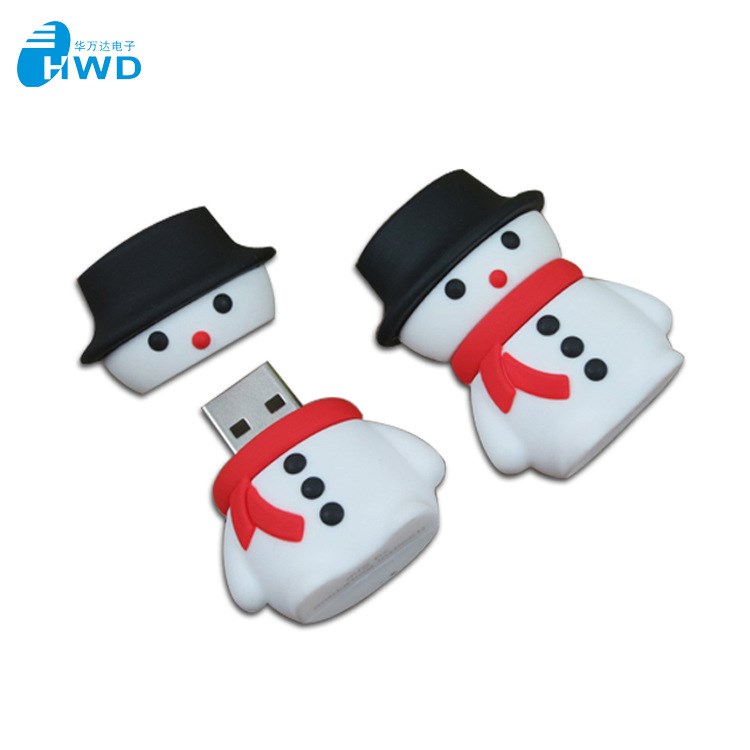 禮品工廠PVC　U盤可愛卡通人USB　雪人圣誕節(jié)優(yōu)盤硅膠訂制禮物