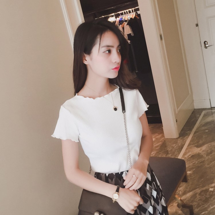 工廠庫存尾貨夏季爆款女裝針織短袖T恤批發(fā) 2018地?cái)偯仑浽?
                                                         style=
