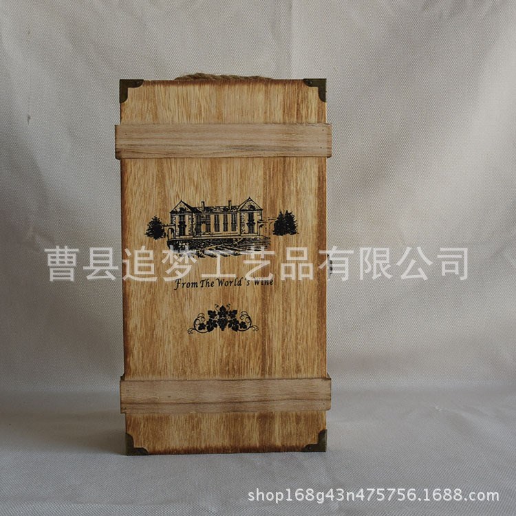 廠家直銷規(guī)格不同實木包裝盒雙支紅酒盒仿古翻蓋式包角盒
