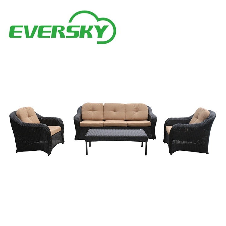 廠家定制舒適帶墊子鋁架靠背藤編沙發 滿編帶5MM鋼化玻璃面茶幾