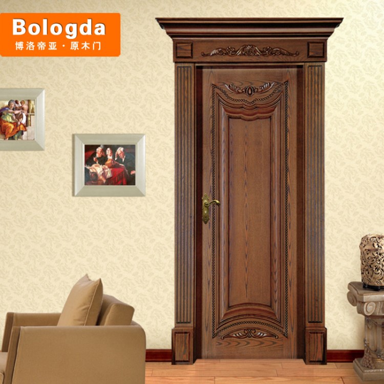 廠家直銷 豪華歐式雕花室內實木烤漆隔音房間門美式風格實木門批