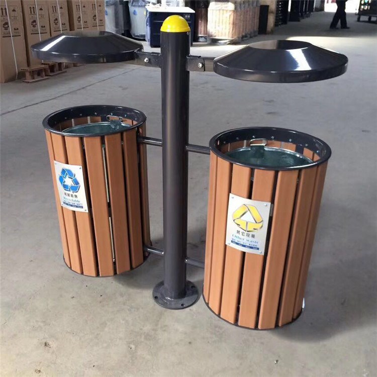 户外双圆柱果皮箱 绿色环保双桶 分类垃圾桶 景观垃圾桶