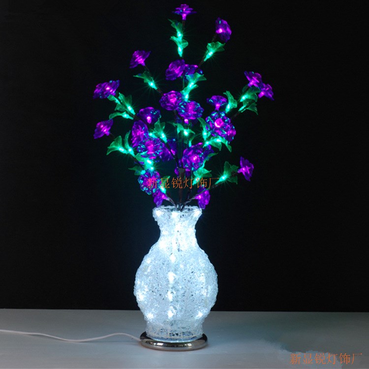 LED紫水晶花瓶灯，高53cm，10朵玫瑰花220V，4W厂家订做多色可选