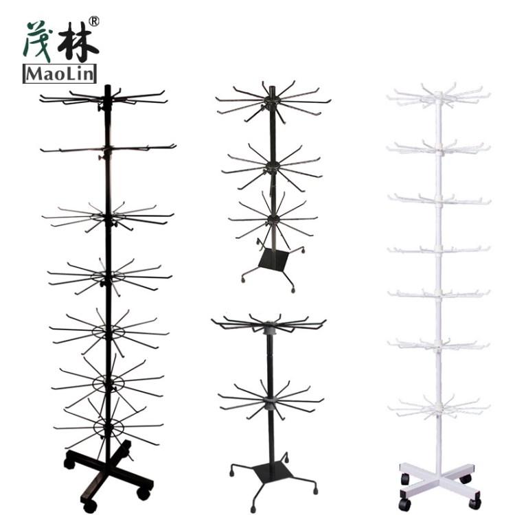 落地滑輪旋轉(zhuǎn)貨架子 圍巾帽子首飾品展示架 鐵藝手套口罩掛架