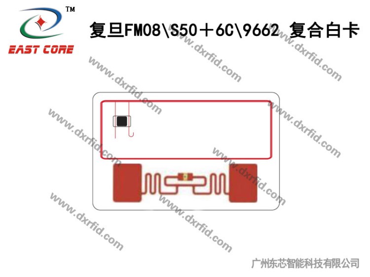 IC卡(13.56MHZ) + 6C卡(915MHZ) FM08+Alien9662双频复合卡 白卡