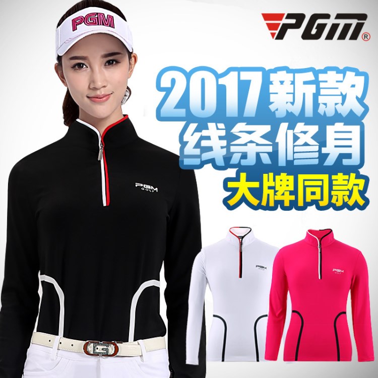 PGM  高爾夫女士服裝 長袖T恤 修身顯腰 時尚立領(lǐng) 女士長袖