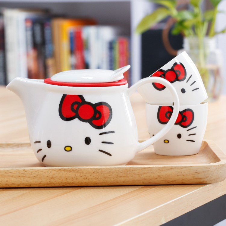 HelloKitty 功夫茶具套裝 日式陶瓷茶杯批發(fā) 商務(wù)禮品景德鎮(zhèn)茶壺