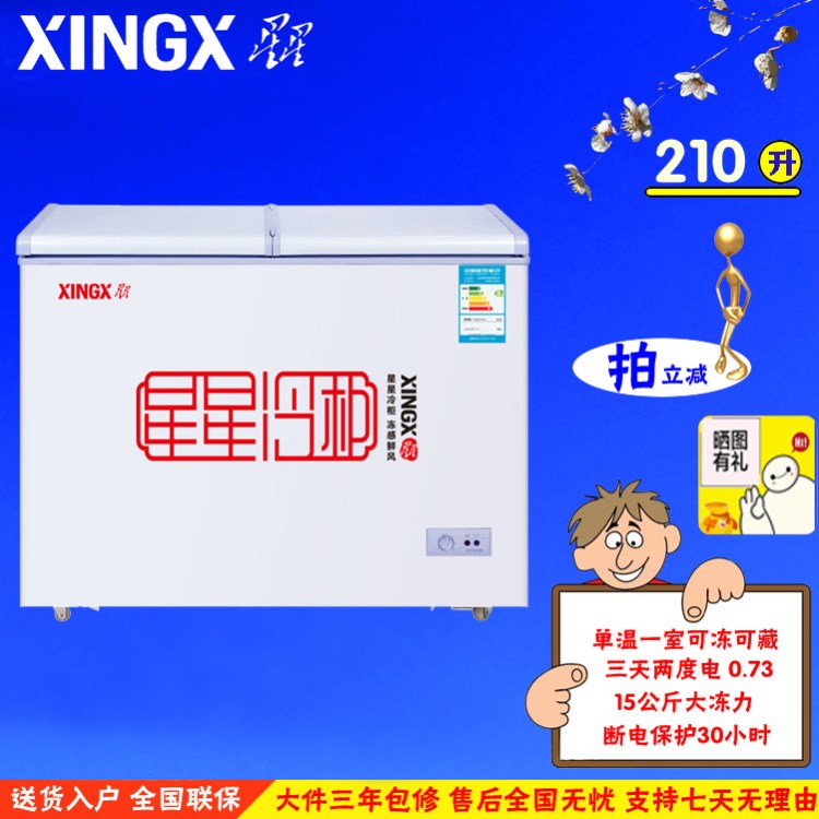 XINGX/星星 BD/BC-210HEC 單溫一室可凍可藏蝴蝶雙門家用冰柜冷柜