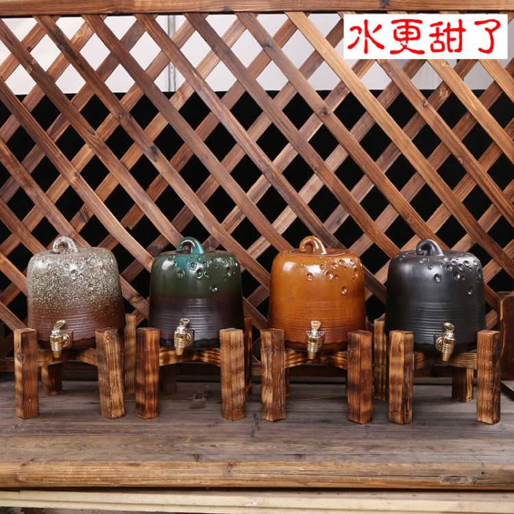 水缸粗陶復(fù)古 日式陶瓷水龍頭凈水缸酒缸存水器帶蓋子茶道批發(fā)