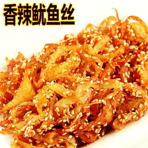 煙臺(tái)龍口海特產(chǎn) 芝麻香辣魷魚(yú)絲 魷魚(yú)香辣絲魷魚(yú)條 10斤整箱批發(fā)