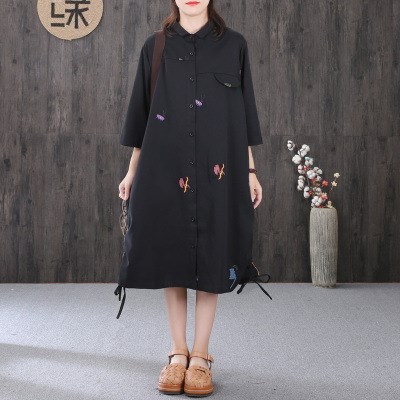 2017秋裝新款布衣風格大碼女裝襯衫文藝寬松抽繩下擺七分袖女襯衣
