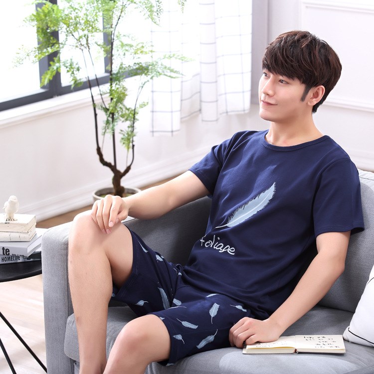 2018新款男士睡衣短袖棉夏季薄款大碼男款休閑全棉家居服套裝