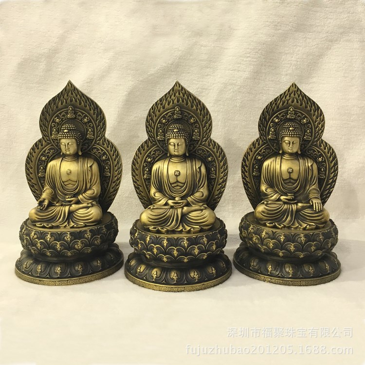 黃銅鑄造加工釋伽牟尼佛像 鑄銅工藝品擺件 三寶佛銅像