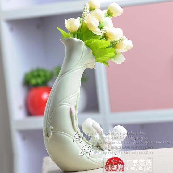 荷葉花瓶 陶瓷工藝品裝飾品擺設品 時尚現(xiàn)代家居飾品 家飾小擺件
