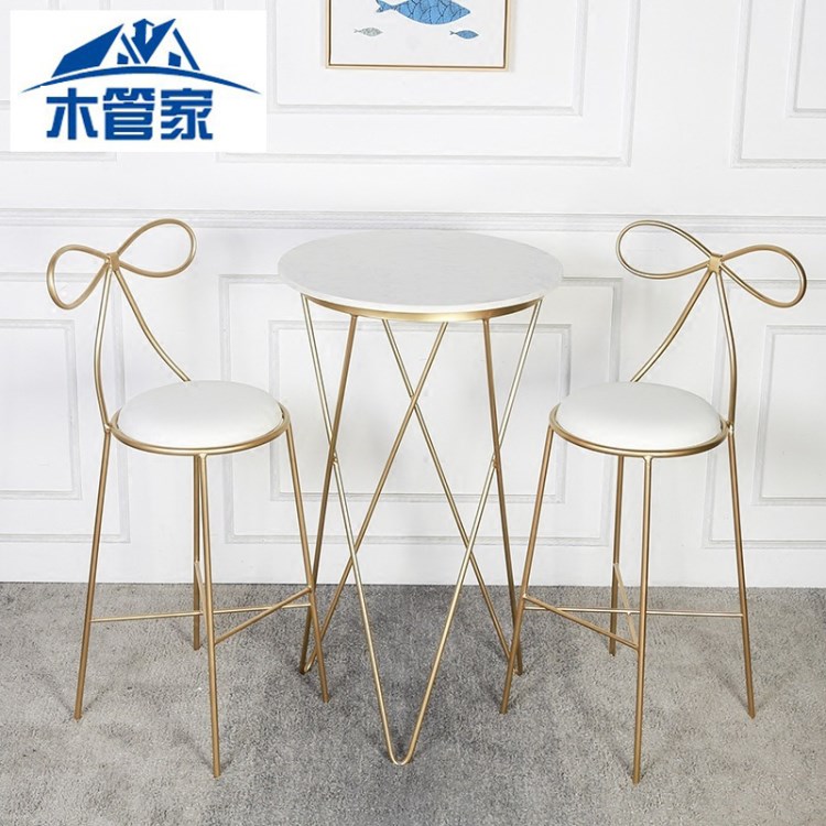北歐小戶型大理石茶幾 客廳高腳桌椅小吧臺(tái)簡(jiǎn)約圓形小茶幾可定制