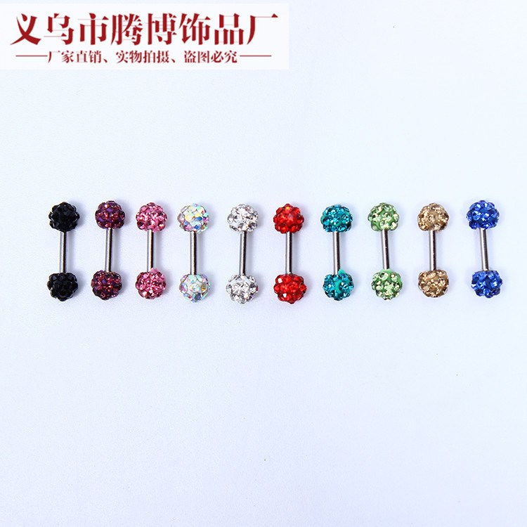 廠家直銷AB泥滿鉆飾品 雙鉆耳骨釘 眉釘 人體穿刺飾品