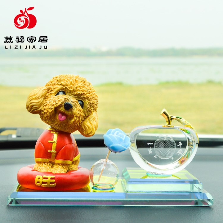 荔姿廠家供應樹脂工藝品 創意泰迪狗汽車飾品香水玻璃底座擺件