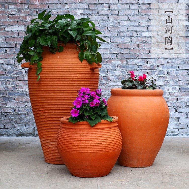 四川紅陶 廠家直銷 室外景觀組合3件套  組合陶罐 個性化定制