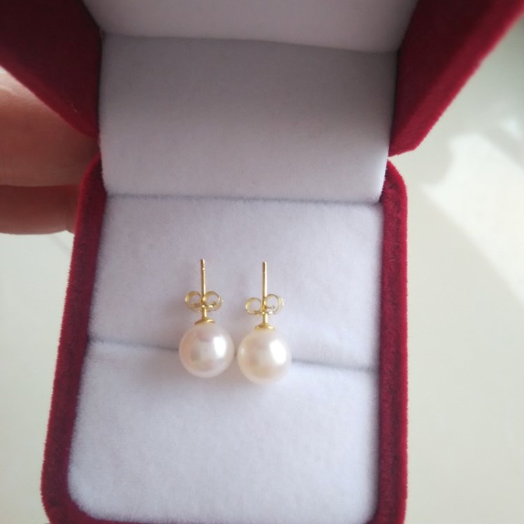 天然淡水珍珠 7-8mm圓珠耳釘 正圓無瑕 925銀鍍金 款飾品爆