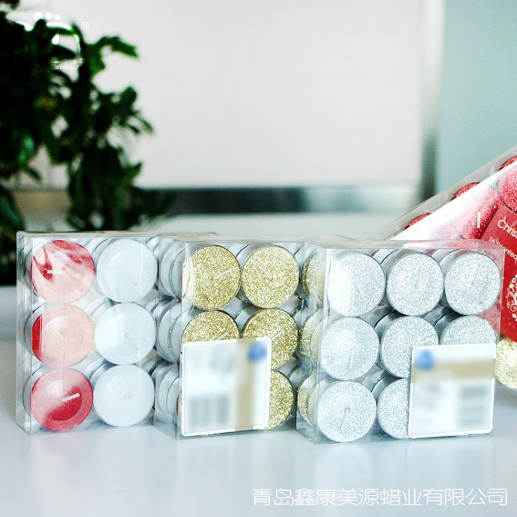 4小時18只圣誕閃光粉茶蠟浪漫蠟燭廠家直銷批發金色銀色紅色