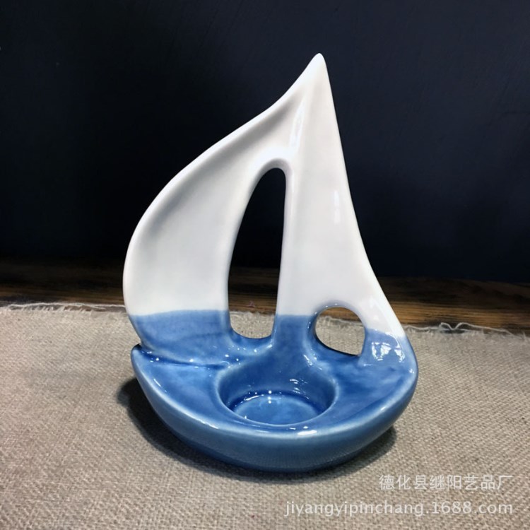 陶瓷工藝品藍色釉海洋燭臺地中海風格家居禮品廠家直銷可定制Logo
