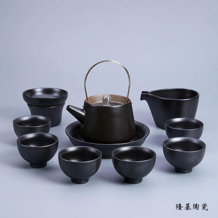 陶瓷茶具復古鐵銹釉窯變茶壺功夫茶具套裝提梁壺創(chuàng)意禮品