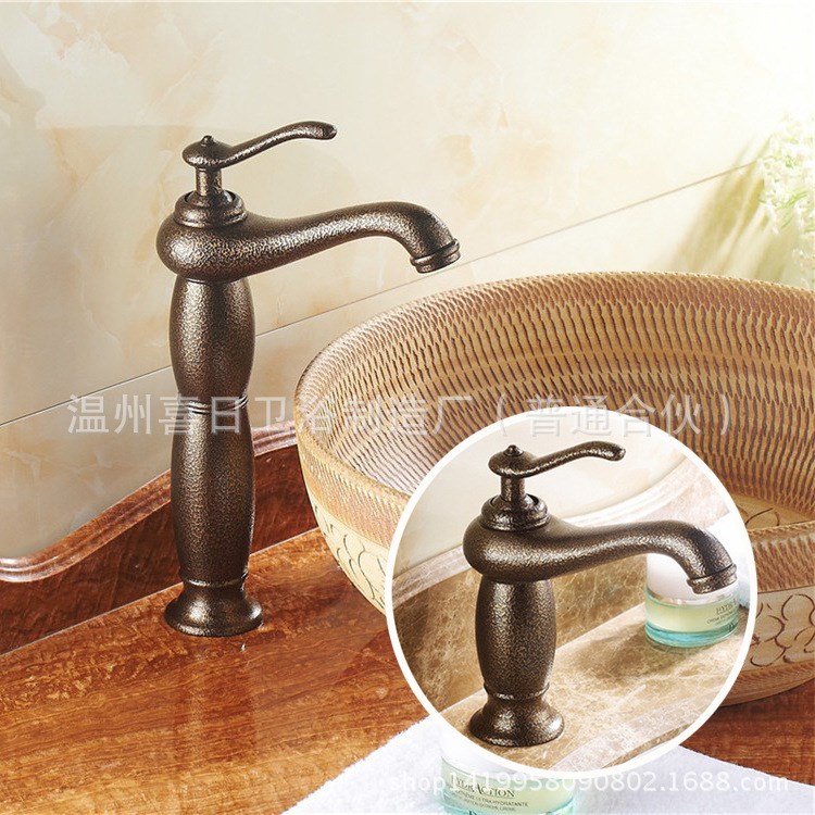 批發 復古羅馬古銅色冷熱水龍頭創意仿古茶壺黃銅洗手盆龍頭
