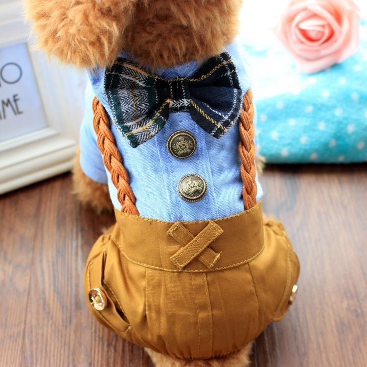 寵物衣服春裝包郵 領(lǐng)結(jié)襯衫四腳背帶夏幼犬泰迪狗狗衣服狗服裝