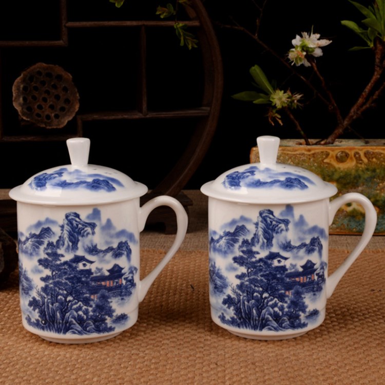 小一號(hào)依山伴水中式家用茶杯 海格爾骨質(zhì)瓷景德鎮(zhèn)陶瓷杯 對(duì)杯可定