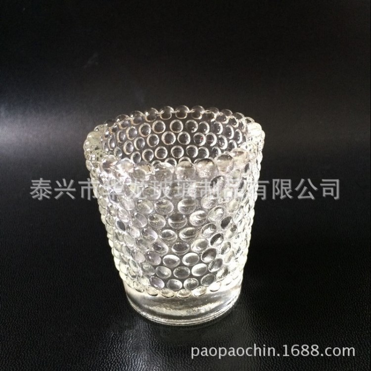 歐式時(shí)尚蠟燭杯    玻璃燭臺(tái)   壓制玻璃   珍珠杯  大量供貨